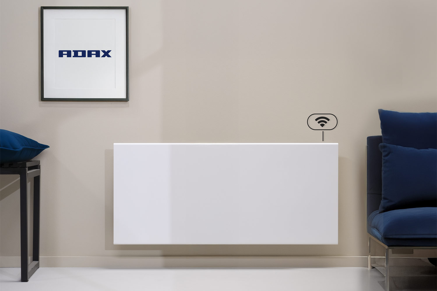 Электрический конвектор ADAX Neo Compact Wi-Fi в интерьере гостиной